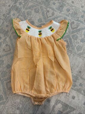 Yellow Gingham Baby Bubble Romper with Pineapple Smocking